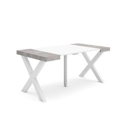 Skraut Home | Table Console Extensible | Console Meuble | 160 | pour 8 Personnes | Pieds Bois Massif | Style Moderne | Blanc et Ciment