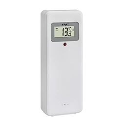 TFA Dostmann Transmisor de repuesto de temperatura 30.3248.02, para 60.4521.01 | 35.1163.01, con pantalla, transmisión de temperatura inalámbrica, color blanco