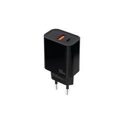 Cargador - Cargador de Pared USB-C/PD y USB-A, 30W, Negro, admite Carga rápida, Fabricado en Materiales duraderos, Ideal para Dispositivos electrónicos.