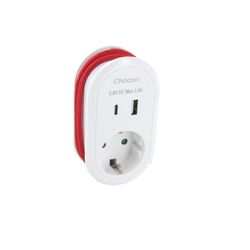CHACON Adaptador SCHUKO 16A USB-C+ USB-A + Cable USB-C de 60 cm