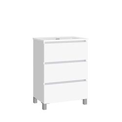 Baikal, Set da bagno Natura. Mobile da bagno con fondo ridotto, con lavabo in ceramica. Distribuzione Tre cassetti. Mobile montato. Tre cassetti senza specchio. Profondità 39 cm 60 cm Bianco