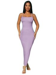 Solid Criss-Cross Backless Bodycon Dress (Color : Lilac Purple, Size : X-Small)