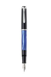 Pelikan Classic M205 Pluma estilográfica con relleno de pistón, mármol azul, punta ancha