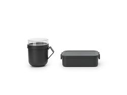 Brabantia - Make & Take Lunch Set, 2 Pezzi: Contenitore Colazione + Lunch Box M - Spazio per Panini - Adatto per Congelatore - Adatto per Lavastoviglie & nel Microonde - Dark Grey