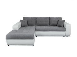 LOUNGITUDE - SUZIE - Canapé d'angle Gauche- Convertible - 4 Places - Revêtement capitonné - Simili/Microfibre - Gris/Blanc - L246cm