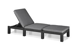 KETER Daytona Chaise Longue de Luxe pour Jardin, terrasse et Balcon avec tête réglable, Coussin, en Plastique, Aspect rotin Plat, Gris, 195 x 65 x 25,5 cm