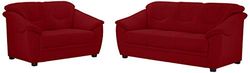 CAVADORE Savana - Set di divano a 2 posti e divano a 3 posti con molle insacchettate in pelle, 2 pezzi: 148 x 90 x 90 cm, 3 posti: 198 x 90 x 90 cm, colore: Rosso