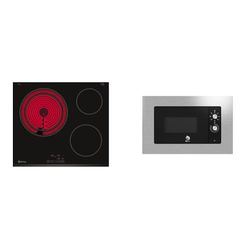 Balay 3EB715LR - Placa Vitrocerámica, 60cm, 2 Zonas, 5.700W, Función Silencio, Control Táctil & Microondas Integrable, 20 litros, con Marco, Grill, Iluminación LED, Asistente de Limpieza