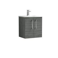 nuie ARN521G Arno Modern Bathroom Wall Hung 2 Door Vanity Unit with Curved Ceramic Basin, Anthracite