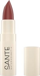 SANTE Naturkosmetik Moisture Lipstick 04 Hazel Nude, pielęgnująca pomadka z kwasem hialuronowym, efekt pulchny i sepilift, pielęgnacja ust dla gładkich ust w chłodnym odcieniu czerwieni, 4,5 g