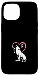 Letter F Monogram with a cute Wolf and Heart Case for iPhone 15