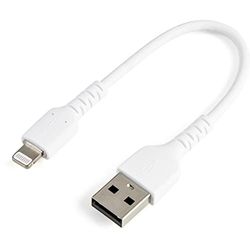 StarTech.com 15 cm (6 tum) hållbar vit USB-A till Lightning-kabel - kraftig robust Aramidfiber USB typ A till Lightningsladdare/Sync-strömsladd - Apple MFi-certifierad iPad/iPhone 12 (RUSBLTMM15 cm)