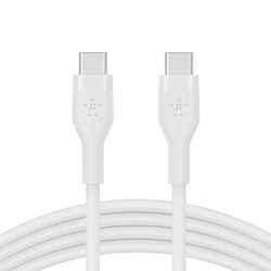 Belkin BoostCharge Flex cable USB C a USB C de silicona, cable de carga rápida Power Delivery con certificación USB-IF para iPhone 16 y 15, Galaxy S24, iPad, MacBook, Note, Pixel y más, 2 m, blanco