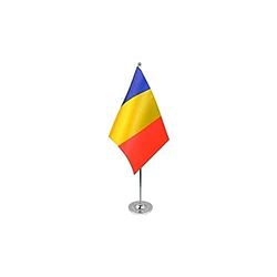 AZ FLAG - Drapeau De Table Roumanie Prestige - Drapeau Roumain De Bureau en Satin avec Hampe De 30cm Et Socle en Métal - 22x15 cm