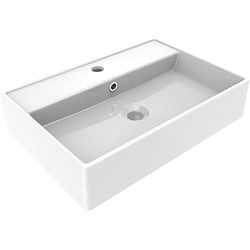 ERCOS Lavabo Rectangular Cerámico Sobre Encimera, Blanco Pulido Lavabo de Baño con Rebosadero Integrado, Dimensiones 560X380 MM