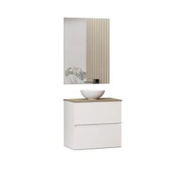 Baikal Conjunto de Mueble de Baño Ness, Especial para baños pequeños. Mueble de Fondo Reducido en 36cm, Incluye Lavabo Cerámico. Mueble MONTADO. Dos Cajones con Espejo 60 cm Blanco