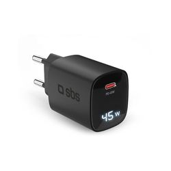 SBS Alimentatore LCD 45W USB-C, Tecnologia GaN, Power Delivery (PD), Ricarica Rapida, Caricabatterie USB C con Display LCD, Caricatore per iPhone, Samsung, Notebook, Nero