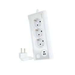Regleta - regleta de sobremesa con 3 Tomas de Corriente y 2 Puertos USB, Color Blanca, Ideal para múltiples Dispositivos. *