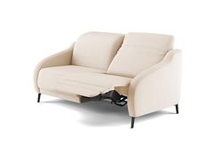 CAVADORE Divano 2,5 posti blu/2,5 posti dal design moderno con doppia funzione motoria, include regolazione testiera e piedini in metallo nero opaco / 172 x 93 x 104 / tessuto piatto, beige