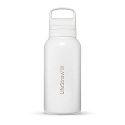 LifeStraw Go-serie - Geïsoleerde roestvrijstalen waterfilterfles voor reizen en dagelijks gebruik, verwijdert bacteriën, parasieten en microplastics, verbetert de smaak, 1 liter Polar White