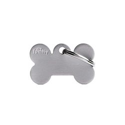MyFamily Placa de Identificación Personalizado para Perro Made in Italy, Hueso pequeño, Placa de identificación de Perro Grabada Gratis, Metal esmaltado a Mano, Colección Basic, 30x19 mm Color Gris