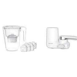 Philips Wasserfilterkanne +6 Micro X-Clean Ersatzfilterkartuschen, schneller Durchfluss, Weiß, 2,6 Liter, elektronischer Timer & Filtration sur robinet, Vertical, 1200 l