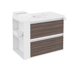 Bath + – Meuble de salle de bain avec 2 tiroirs et lavabo de porcelaine Bsmart frêne/blanc/blanc