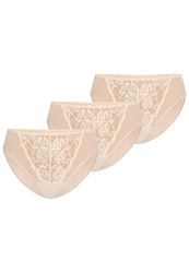 Teyli 3-pack slips voor dames, mesh-slip, bloemenkant, volledig comfortabel, ademend, rekbaar, 3 stuks, glamour, Beige, 34