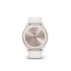 GARMIN Vívomove Sport, Stijlvolle Hybride Smartwatch, Gezondheidsgegevens, GPS, Sport-Apps, Verborgen Touchscreen, Siliconen Polsband, OLED Display, Ivoor Wit met Peach Gold (Gereviseerd)