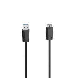Hama | Cable USB a Micro USB 3.0 (5Gbps, 0,75 metros, 0,9A, para portáil, Macbook, disco duro externo, lector de tarjetas, etc) Color negro