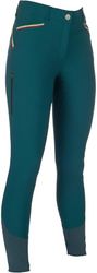 HKM Livigno Sportive-Silicone Full Seat Pantalones, Verde Oscuro, 36W para Mujer
