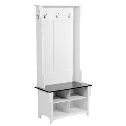 VEVOR Kapstok van hout, halmeubel met bank en schoenenopslag, staande kapstok, garderobe met verstelbare planken, 5 haken en USB-lichtstrip, voor hal