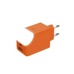 Adattatore da Rete a Doppio Porto Carica Veloce 65W - Porta USB e USB C - Ideale per Caricare Telefono, Tablet e Computer - Con Luce Touch On Off - Xoopar ICE-G Arancione