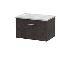 Hudson Reed JNU2622LBG Juno Modern Bathroom Wall Hung 1 Drawer Countertop Vanity & Laminate Worktop, 600mm, Matt Metallic Slate/Bellato Grey
