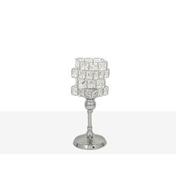 Romimex Kandelaar, zilverkleurig, metaal, glas, 12 x 28 x 12 cm, glas