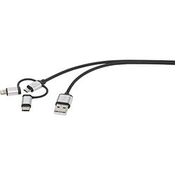 Renkforce USB-kabel USB 2.0 USB-A stekker, USB-C™-stekker, USB Micro-B stekker, Apple Lightning-stekker, 1,50 m donkergroen