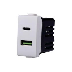 Toma cargador doble USB 2 en 1 Type-A + Type-C compatible con Bticino Matix 5 Vdc 3.1 A color blanco