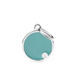 MyFamily mèdaille pour chien personnalisé Made in Italy, cercle bleu, médaille pour chien gravée gratuitement, métal émaillé à la main, collection Basic Handmade, 26x31 mm