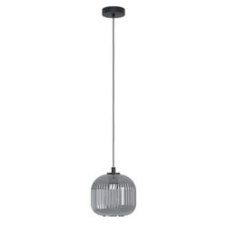 EGLO hängande lampa Mantunalle, pendelbelysning matbord, belysning av metall i svart och ångat glas i svart-transparent, matrumslampa, E27-uttag, Ø 20 cm