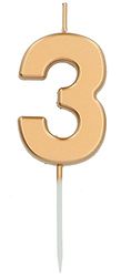Folat 24143 Taartkaars met cijfers/cijfer 3 goud, 5 cm, verjaardagskaarsen voor verjaardag, verjaardagsdecoratie, voor kinderfeesten, bruiloften, bedrijfsfeesten, jubilea