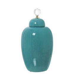 DRW Tibor de Ceramica con Bola acrilica en Turquesa Brillo 19x19x38 cm