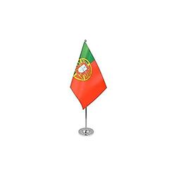 AZ FLAG - Drapeau De Table Portugal Prestige - Drapeau Portugais De Bureau En Satin Avec Hampe De 30cm Et Socle En Métal - 22x15 cm
