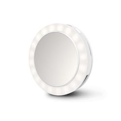 ecomed by medisana CM-20E selfiespiegel met LED-lampje, cosmeticaspiegel voor onderweg, geschikt voor smartphone, mobiele telefoon, laptop en tablet, klein en licht voor in je handtas