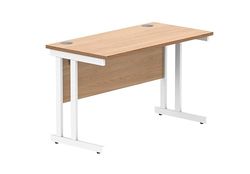 Office Hippo Essentials rectangulaire avec Gestion des Ports de câble d'ordinateur pour Le Lieu de Travail ou la Maison, Bureau à Domicile, Cadre Blanc en hêtre norvégien, W120 x D60 x H73cm