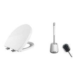 Ibergrif M41002, Abattant WC Forme O, Cuvette Toilette avec Frein de Chute & Brosse WC Silicone - Brosse Toilette et Supports, Anti-Goutte, Antibactérienne, Balai WC Ventilée, Séchage Rapide