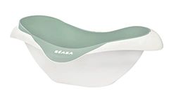 BÉABA, Baignoire pour Bébé, Antidérapante et Confort, Made in France, Matière Souple et Douce, Multifonction, Ergonomique, Bouchon de vidange, Camélé'O, Vert sauge
