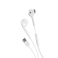 Music Hero USB-C Wired Earphones, USB-C Headphones, Built-in Controls, Microphone, Semi In-Ear Headphones, White