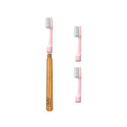 Spazzolino TePe Choice, morbido, rosa, 1 manico in legno e 3 testine, spazzolino con setole morbide, ottimo per la pulizia dei denti e la rimozione della placca