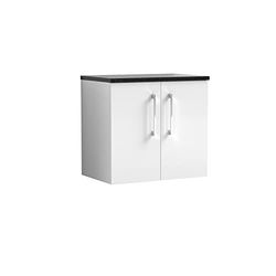 nuie ARN123LSB Arno Modern Bathroom Wall Hung 2 Door Vanity Unit with Laminate Worktop, Gloss White