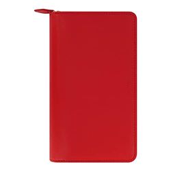 Filofax Saffiano Zip Organizer, persoonlijk compact formaat, klaproos - kruisnerf, lederlook, zes ringen, week-to-view kalenderdagboek, meertalig, 2023 (C022534-23)